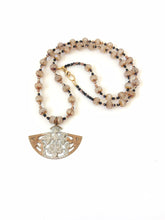 Load image into Gallery viewer, Asian Fan Beaded Necklace| Crystal And Brass| Japanese Fan Pendant