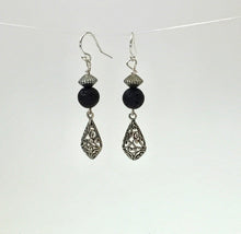 Load image into Gallery viewer, Lava Stone And Silver Dangle Ear Rings