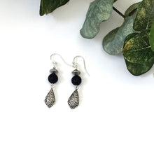Load image into Gallery viewer, Lava Stone And Silver Dangle Ear Rings