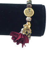 Load image into Gallery viewer, Beaded Jasper Gemstone Stretch Bracelet With Tree Of Life And Lotus Charm And Tassel