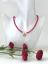 Load image into Gallery viewer, Ruby Choker Necklace With Genuine Pearls And Gold Lotus Charm