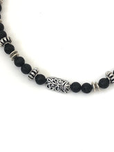 Load image into Gallery viewer, Black Lava And Silver Plated Beaded Choker Necklace