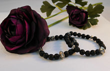 Load image into Gallery viewer, Black Lava And Silver Plated Beaded Choker Necklace