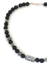 Load image into Gallery viewer, Black Lava And Silver Plated Beaded Choker Necklace
