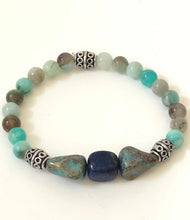 Load image into Gallery viewer, Lapis Lazuli Nugget Gemstone And Silver Stretch Bracelet
