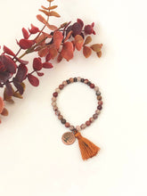 Load image into Gallery viewer, Brown Jasper Gemstone Tasseled Bracelet With Copper Tree Of Life Charm