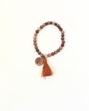 Load image into Gallery viewer, Brown Jasper Gemstone Tasseled Bracelet With Copper Tree Of Life Charm