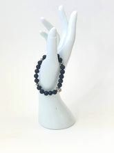Load image into Gallery viewer, Black Lava Stone And Silver Beaded Stretch Bracelet