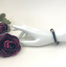 Load image into Gallery viewer, Black Lava Stone And Silver Beaded Stretch Bracelet