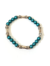Load image into Gallery viewer, Matte Blue Crystal And Silver Lotus Bead Bracelet