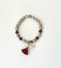 Load image into Gallery viewer, Imperial Jasper Gemstone Tasseled Bracelet With Sterling Silver Charm