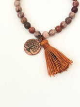 Load image into Gallery viewer, Brown Jasper Gemstone Tasseled Bracelet With Copper Tree Of Life Charm