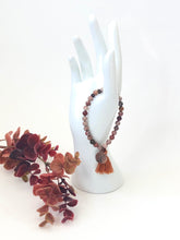 Load image into Gallery viewer, Brown Jasper Gemstone Tasseled Bracelet With Copper Tree Of Life Charm