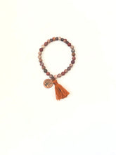 Load image into Gallery viewer, Brown Jasper Gemstone Tasseled Bracelet With Copper Tree Of Life Charm