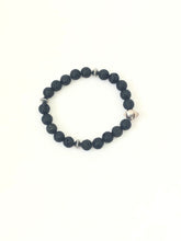 Load image into Gallery viewer, Black Lava Stone And Silver Beaded Stretch Bracelet