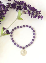 Load image into Gallery viewer, Amethyst Gemstone Bracelet With Silver Sand Dollar Charm