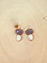 Load image into Gallery viewer, Peach Moonstone and Natural Pearl Dangle Earrings

