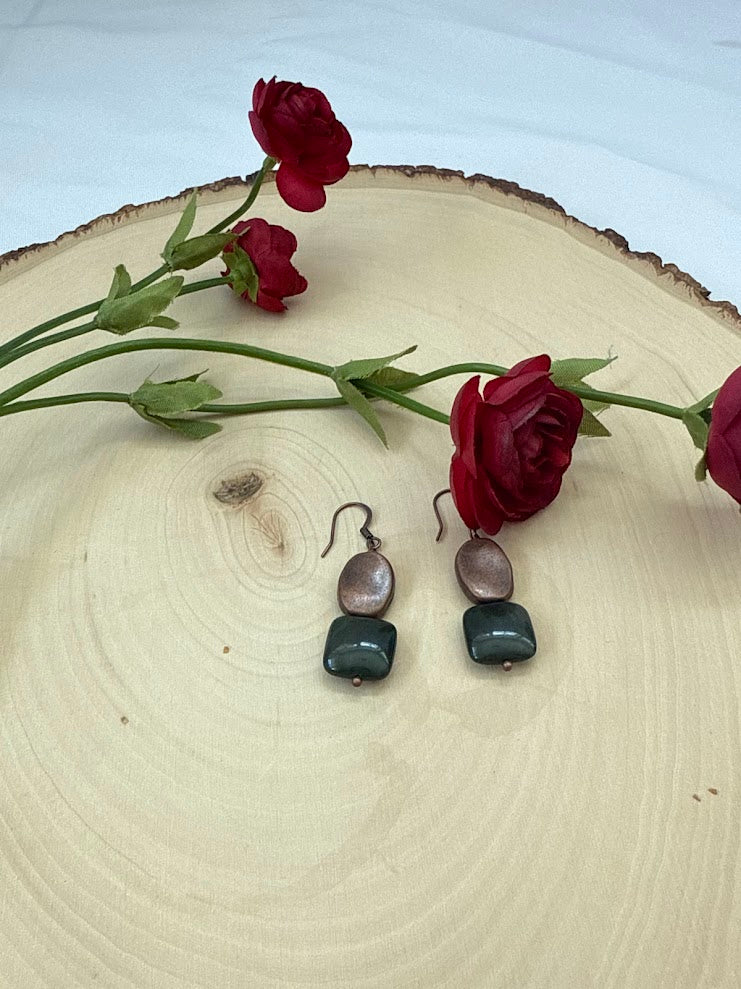 Green Jasper And Copper Dangle Earrings