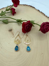 Load image into Gallery viewer, Gold and Royal Blue Jasper Statement Earrings
