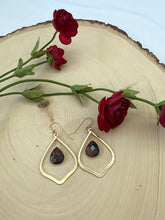 Load image into Gallery viewer, Gold Hoop and Tiger Eye Teardrop Statement Earrings
