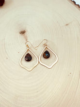 Load image into Gallery viewer, Gold Hoop and Tiger Eye Teardrop Statement Earrings
