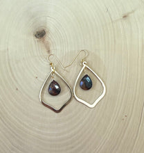 Load image into Gallery viewer, Gold Hoop and Tiger Eye Teardrop Statement Earrings
