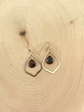 Load image into Gallery viewer, Gold Hoop and Tiger Eye Teardrop Statement Earrings
