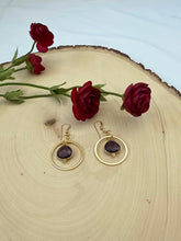 Load image into Gallery viewer, Gold and Purple Dangle Statement Earrings
