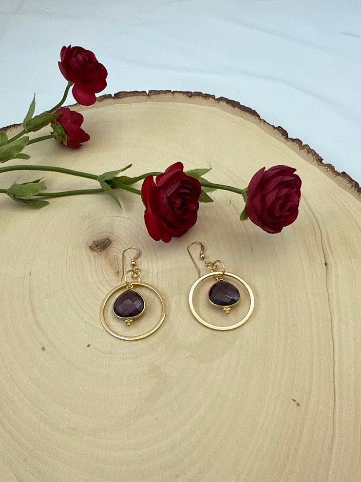 Gold and Purple Dangle Statement Earrings