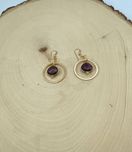 Load image into Gallery viewer, Gold and Purple Dangle Statement Earrings

