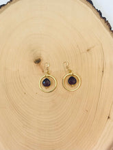 Load image into Gallery viewer, Gold and Purple Dangle Statement Earrings
