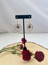 Load image into Gallery viewer, Gold and Purple Dangle Statement Earrings
