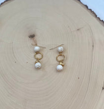 Load image into Gallery viewer, Howlite and Gold Dangle Earrings
