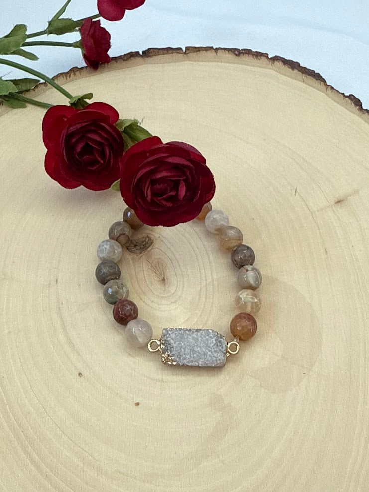 Druzy and Agate Stretch Bracelet