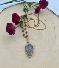 Load image into Gallery viewer, Long Beaded Necklace With Gold Plated Druzy Pendant
