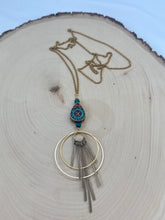Load image into Gallery viewer, Statement Long Necklace With A Tibetan Style Inlaid Bead and Jasper Pendant Necklace
