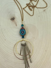 Load image into Gallery viewer, Statement Long Necklace With A Tibetan Style Inlaid Bead and Jasper Pendant Necklace

