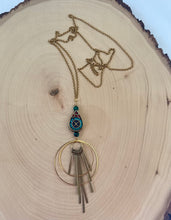 Load image into Gallery viewer, Statement Long Necklace With A Tibetan Style Inlaid Bead and Jasper Pendant Necklace
