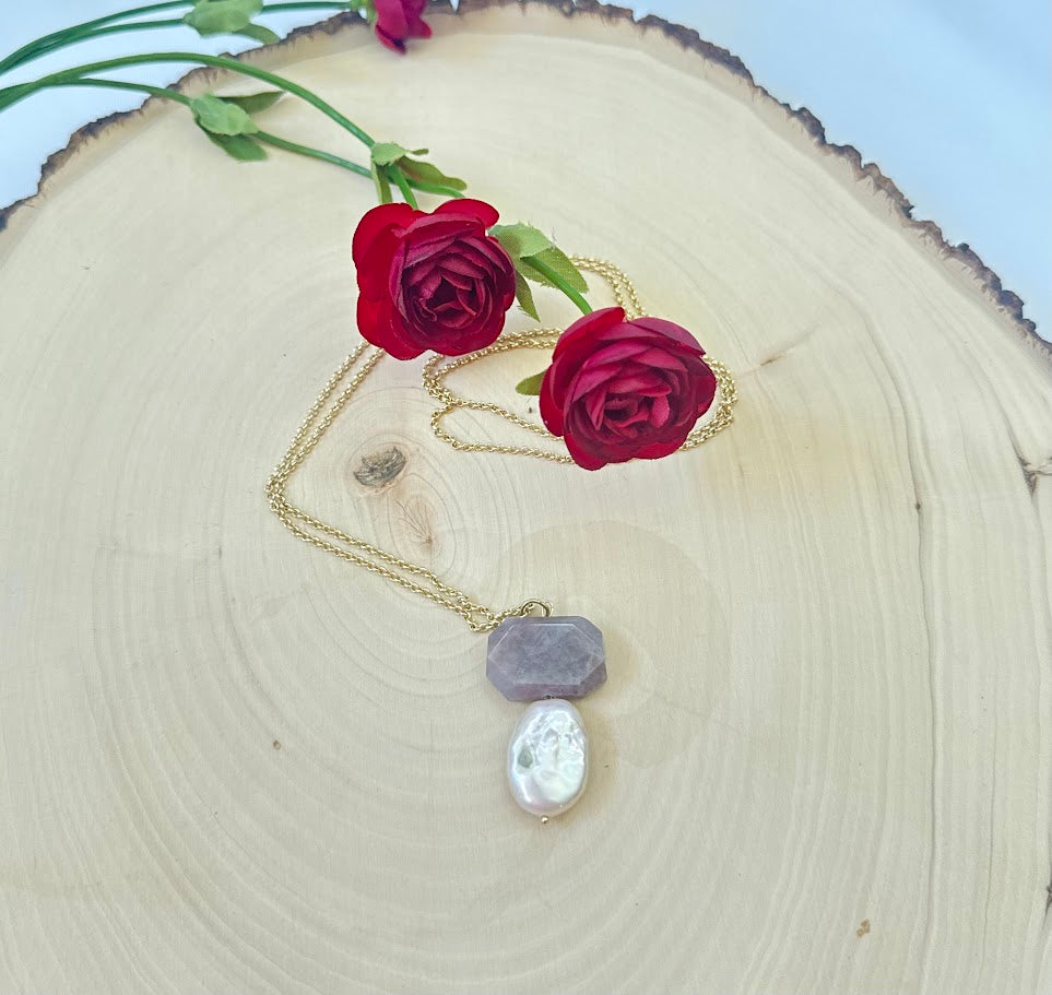 Moonstone and Irregular Natural Pearl Chain Necklace
