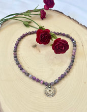 Load image into Gallery viewer, Beaded Lacey Agate Gemstone Choker Necklace With Asian Coin Pendant
