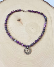 Load image into Gallery viewer, Beaded Lacey Agate Gemstone Choker Necklace With Asian Coin Pendant
