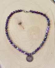Load image into Gallery viewer, Beaded Lacey Agate Gemstone Choker Necklace With Asian Coin Pendant
