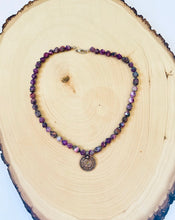 Load image into Gallery viewer, Beaded Lacey Agate Gemstone Choker Necklace With Asian Coin Pendant
