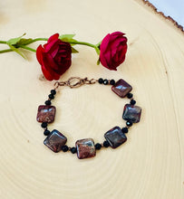 Load image into Gallery viewer, Red And Brown Square Jasper Gemstone Bracelet With Copper Toggle Clasp
