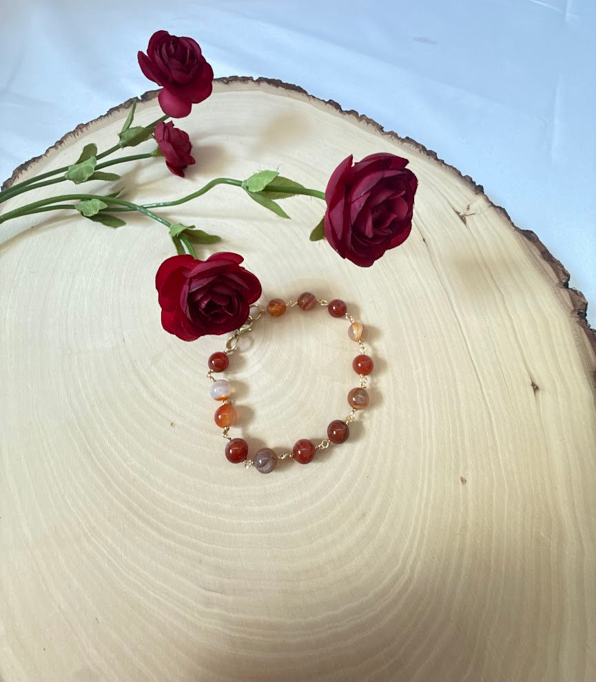 Wire Wrapped Amber Carnelian Clasp Bracelet