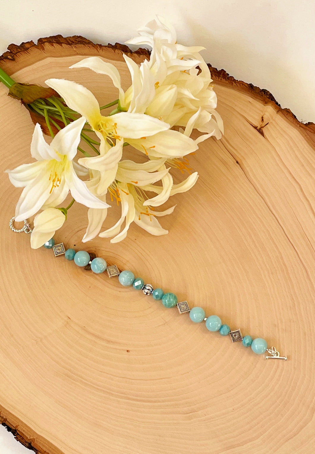 Amazonite Beaded And Silver Clasp Bracelet
