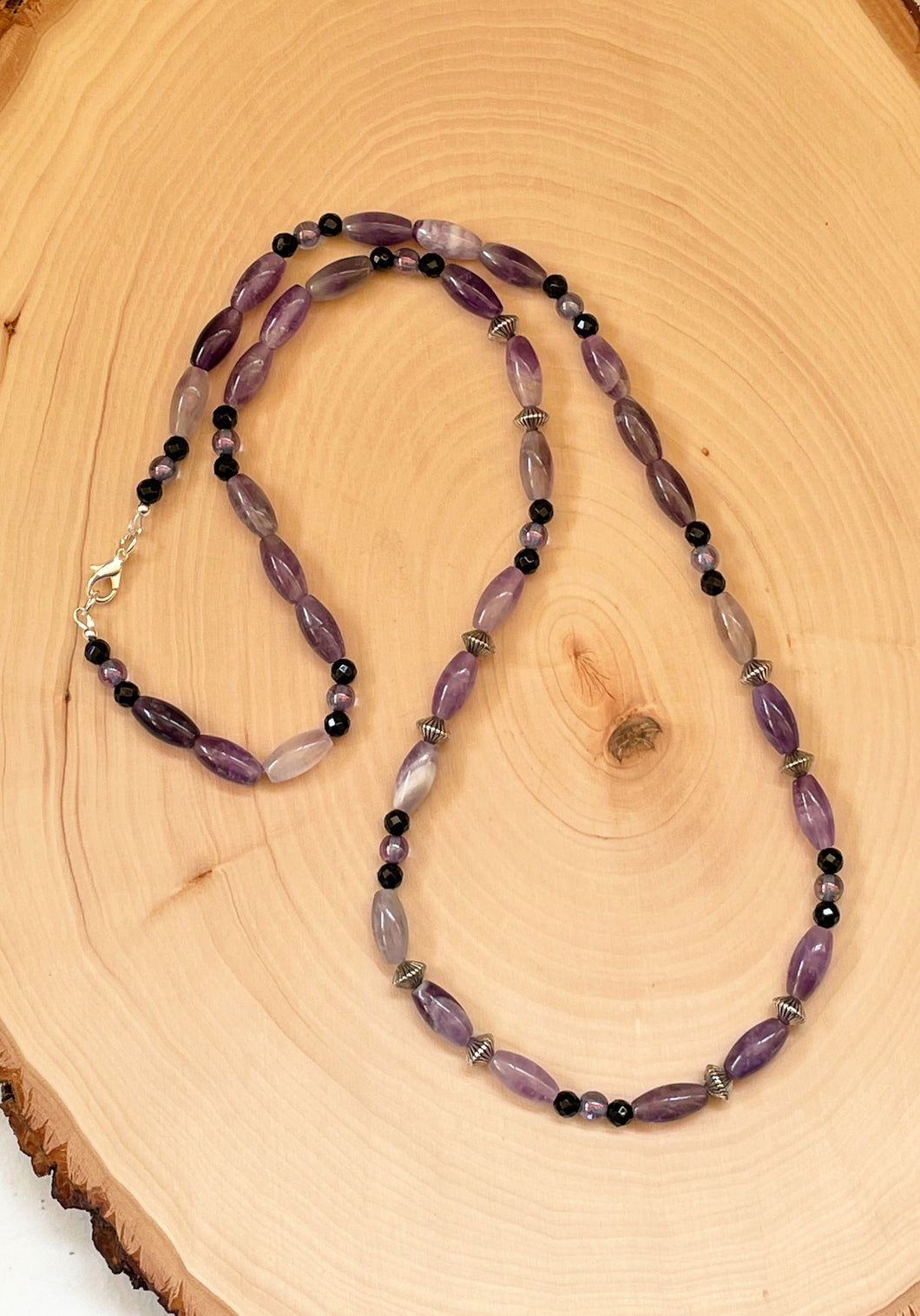Amethyst Rice Bead Long Necklace