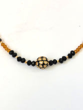 Load image into Gallery viewer, Black Enameled Bejeweled Round Pendant And Crystal Choker Necklace
