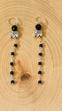 Load image into Gallery viewer, Black Onyx And Silver Elephant Charm Statement Earrings
