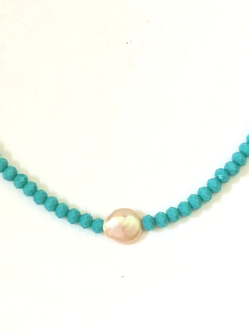 Natural Pearl Choker Necklace With Arctic Blue Crystal Beads